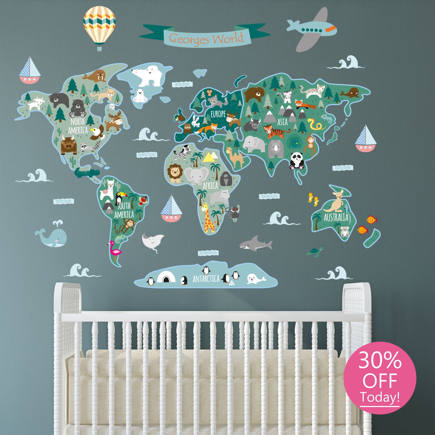 Children's Personalised Map of The World Wall Sticker