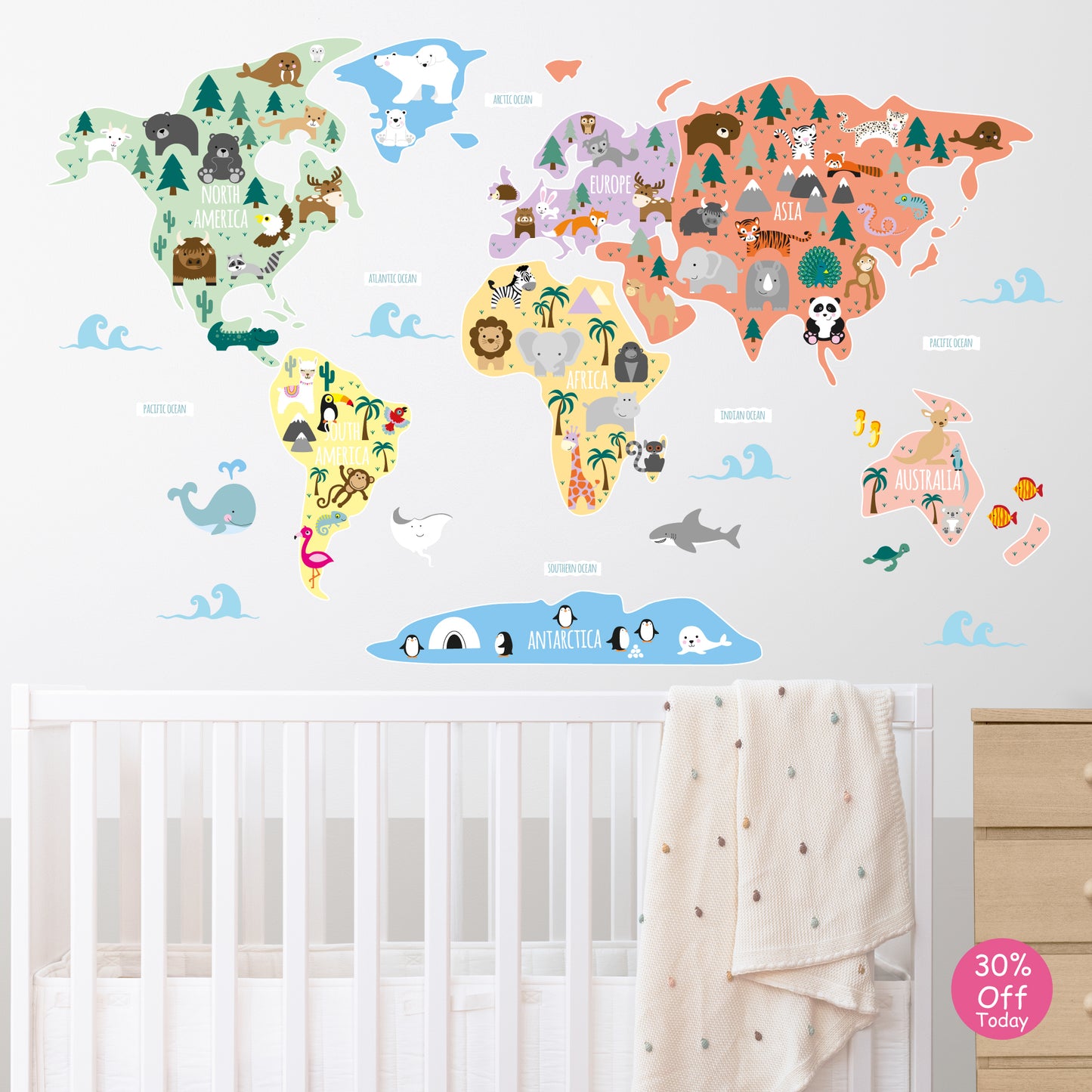 Children's Map of The World Wall Decals