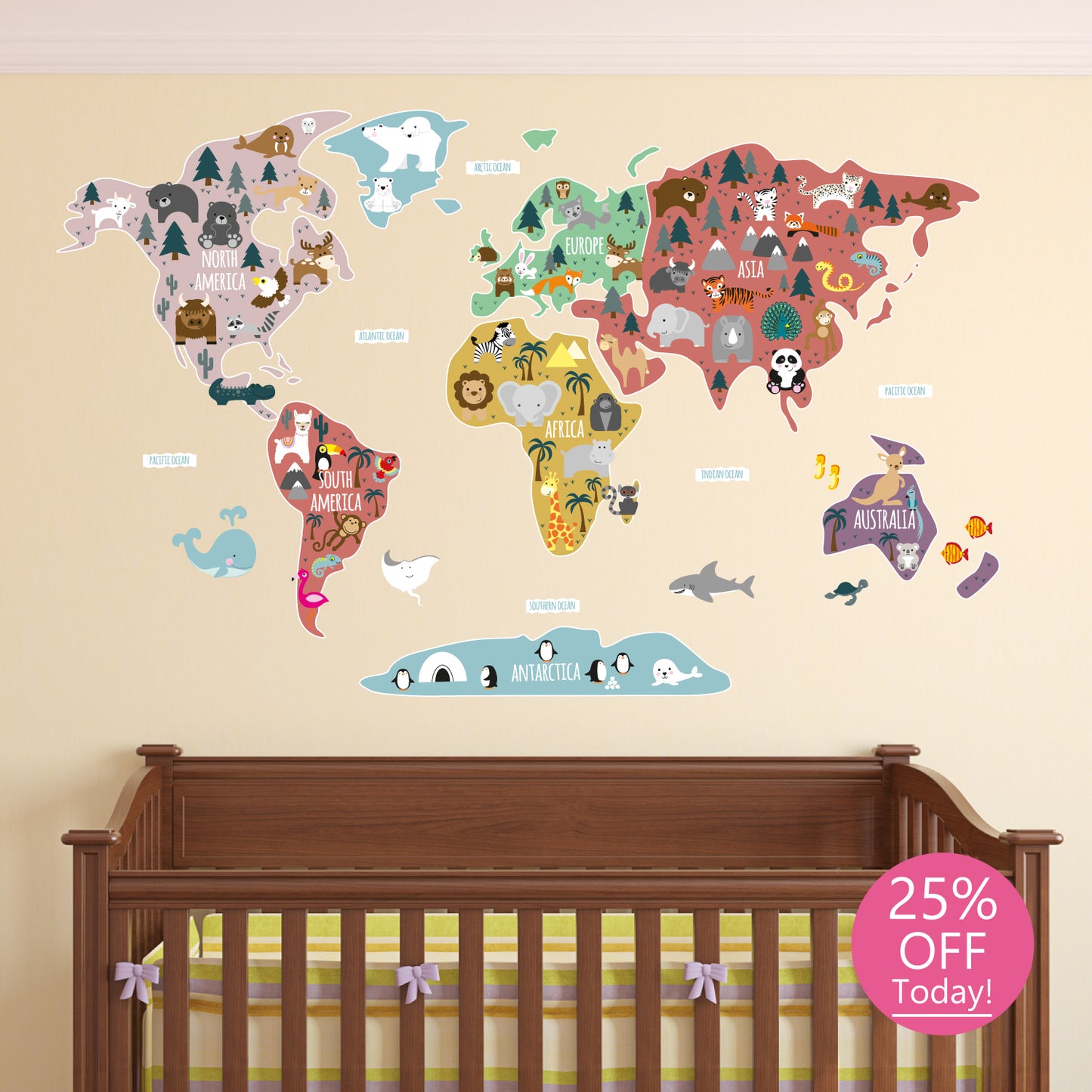 Children's Map of The World Wall Decals