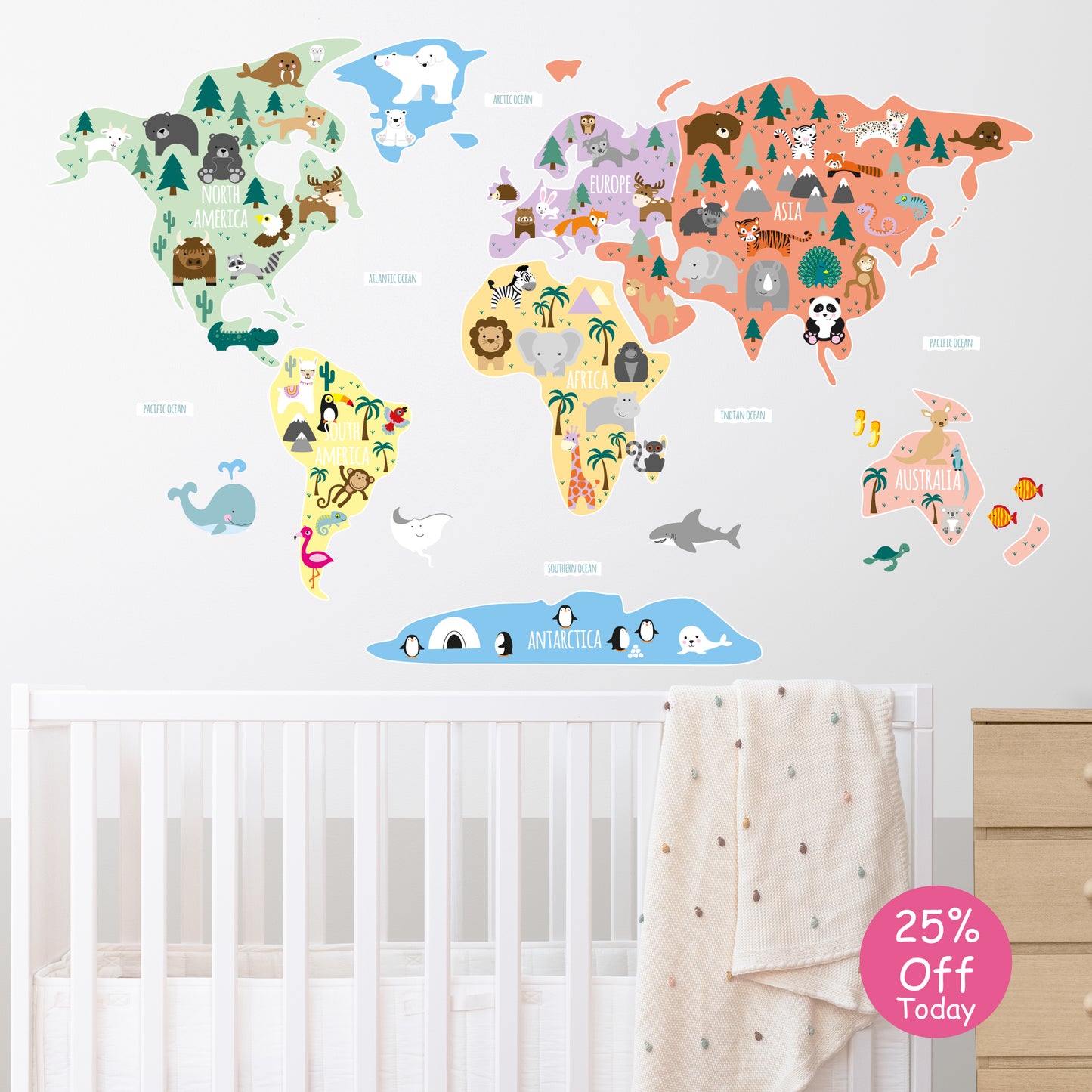 Children's Map of The World Wall Decals