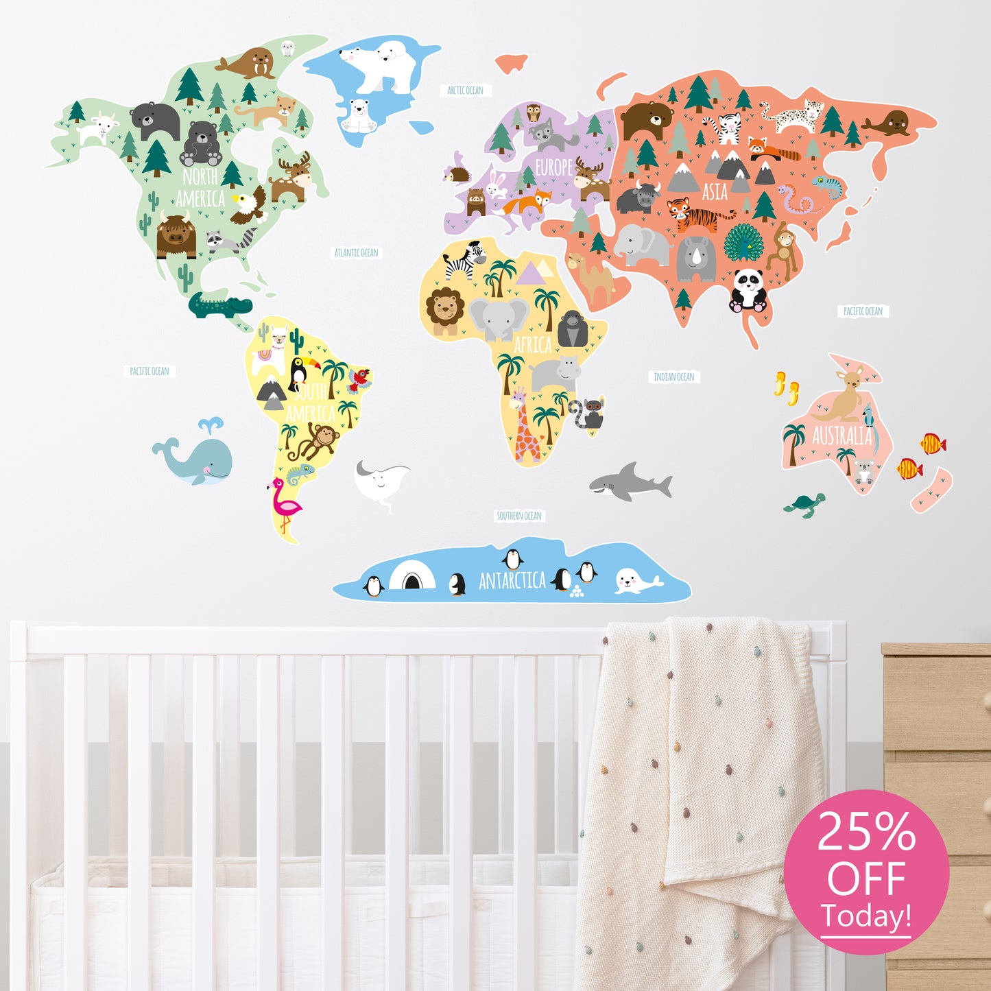 Children's Map of The World Wall Decals