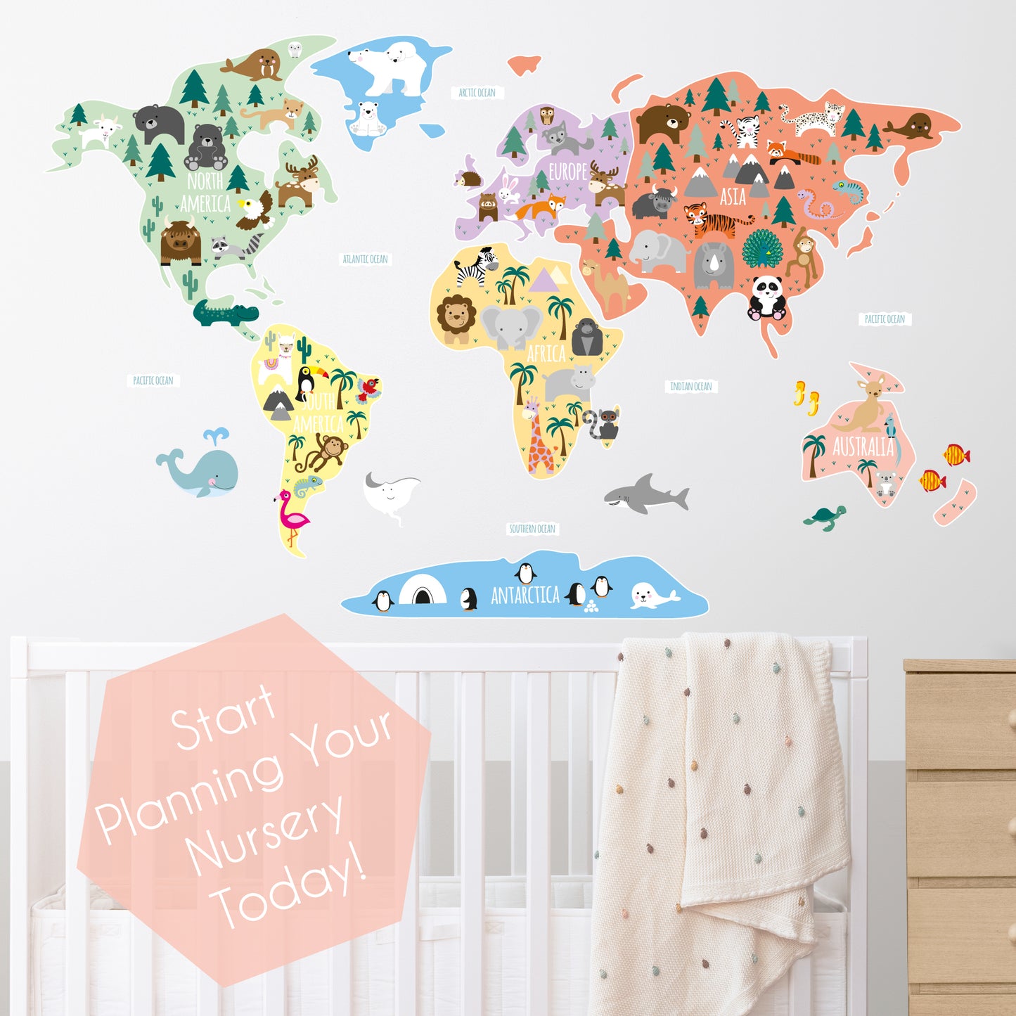 Children's Map of The World Wall Decals