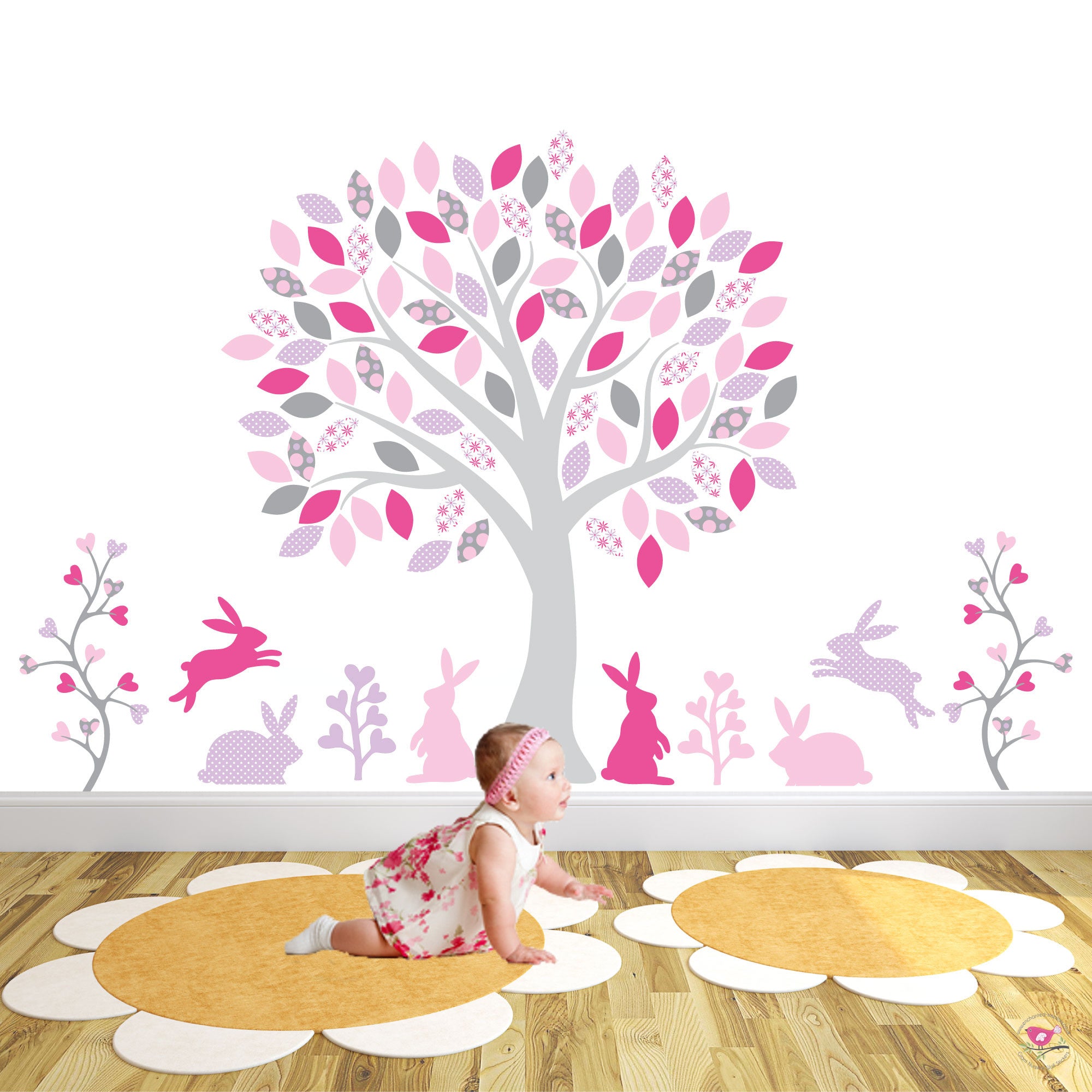 Woodland Rabbits Nursery Wall Stickers for Baby Girls Bedroom ...