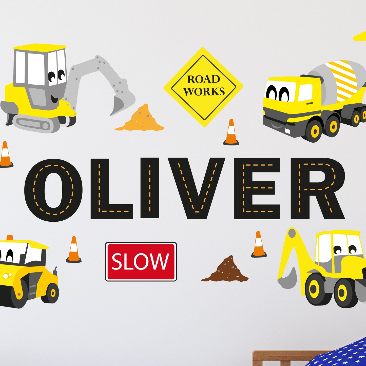 Personalised Road Letters & Diggers Wall Stickers