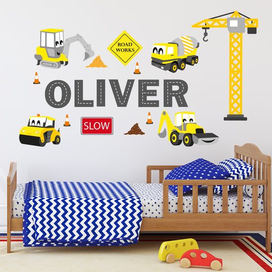 Personalised Road Letters & Diggers Wall Stickers