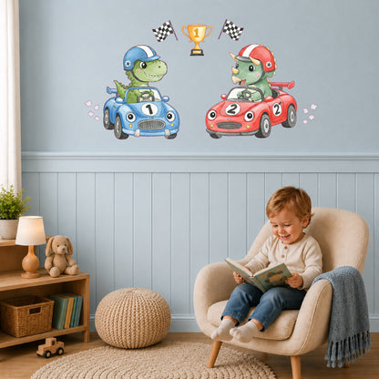 Dinosaur Racing Car Wall Stickers