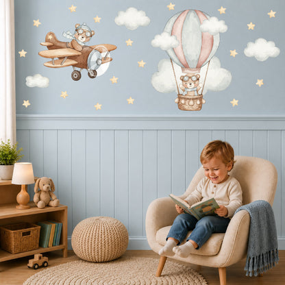 Bears Hot Air Balloon & Plane Wall Stickers