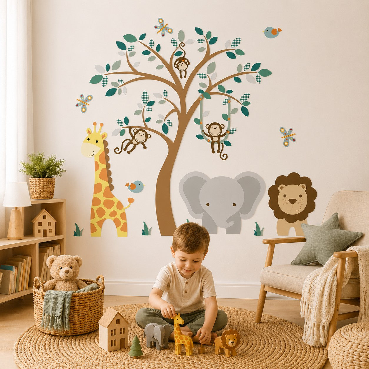 Elephant, Giraffe & Lion Jungle Wall Stickers