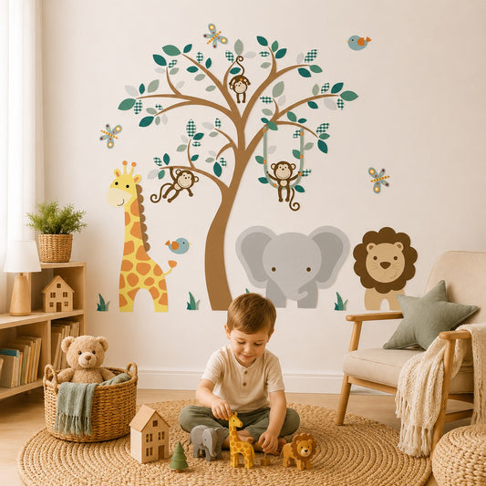 Elephant, Giraffe & Lion Jungle Wall Stickers