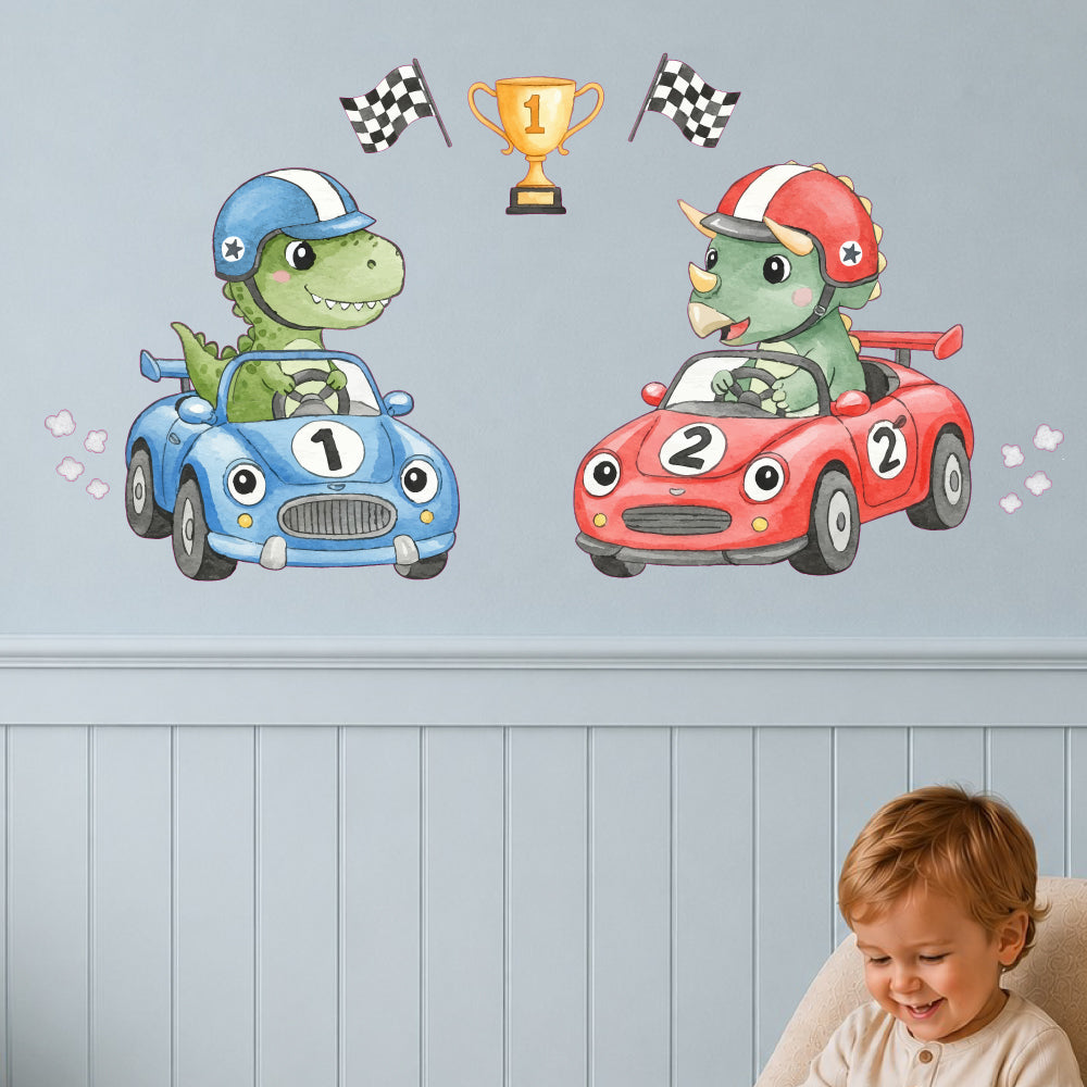 Dinosaur Racing Car Wall Stickers