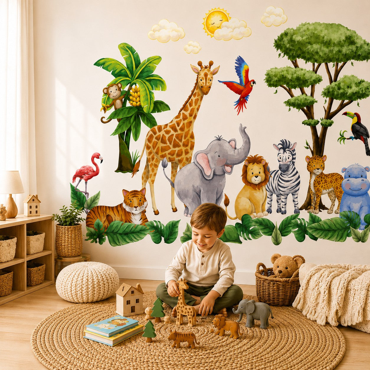 Deluxe Safari Animal Wall Stickers Watercolour