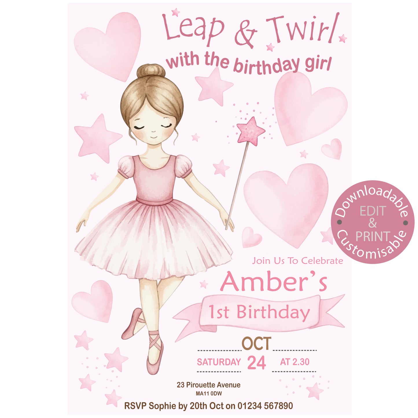 Ballerina Party Invite - Downloadable