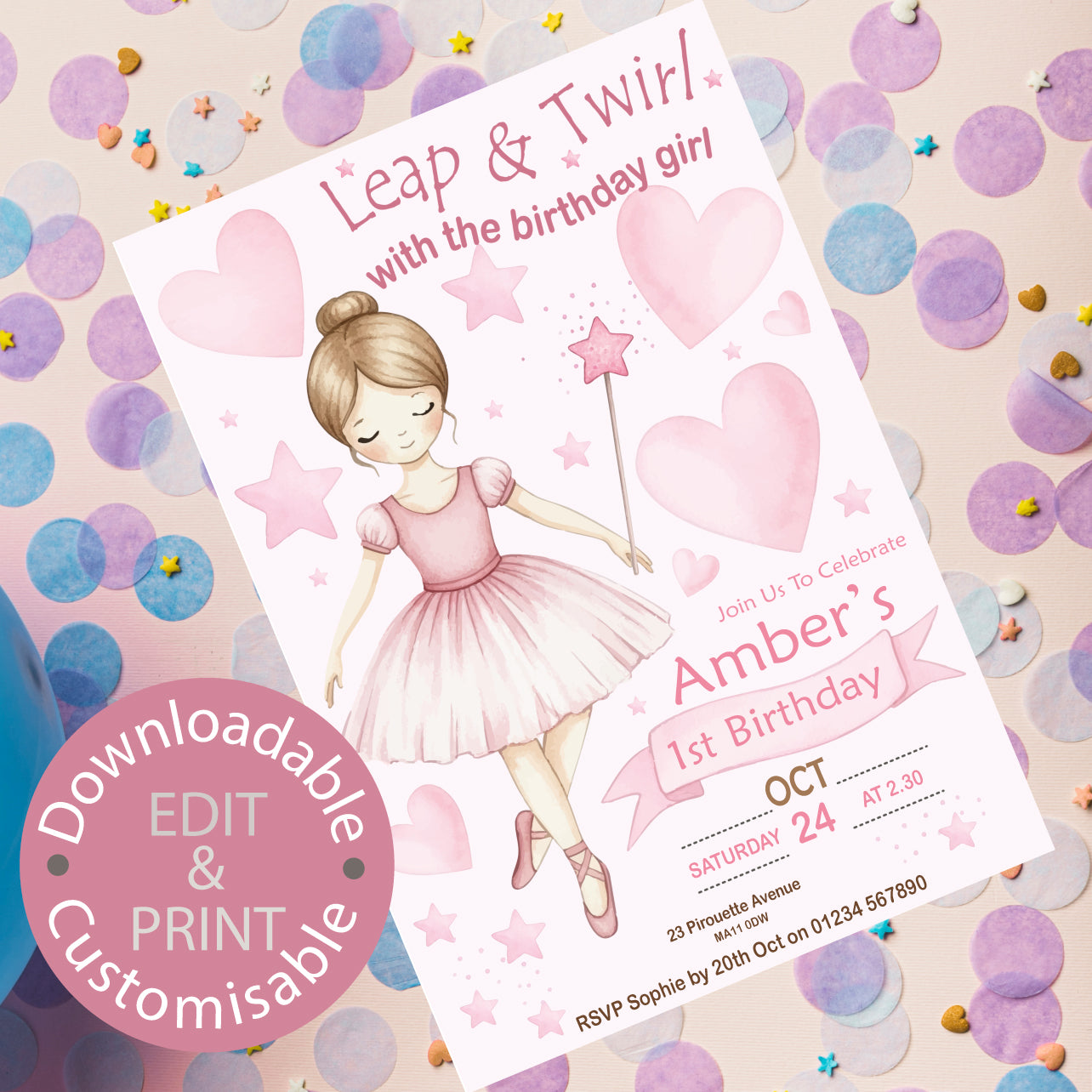 Ballerina Party Invite - Downloadable