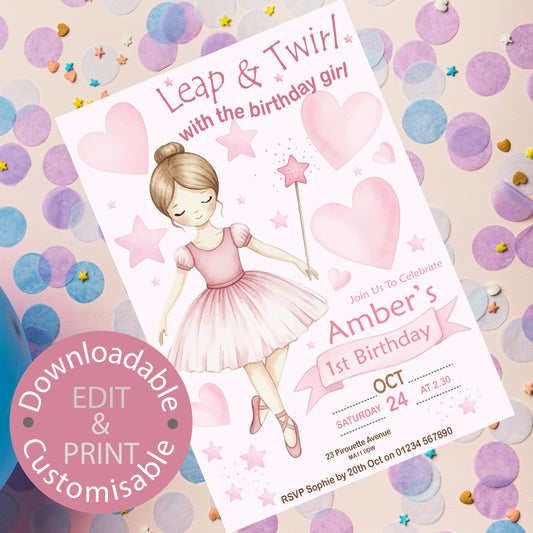 Ballerina Party Invite - Downloadable