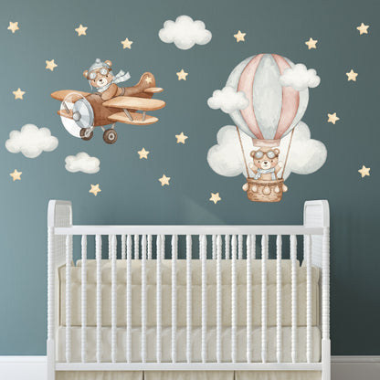 Bears Hot Air Balloon & Plane Wall Stickers
