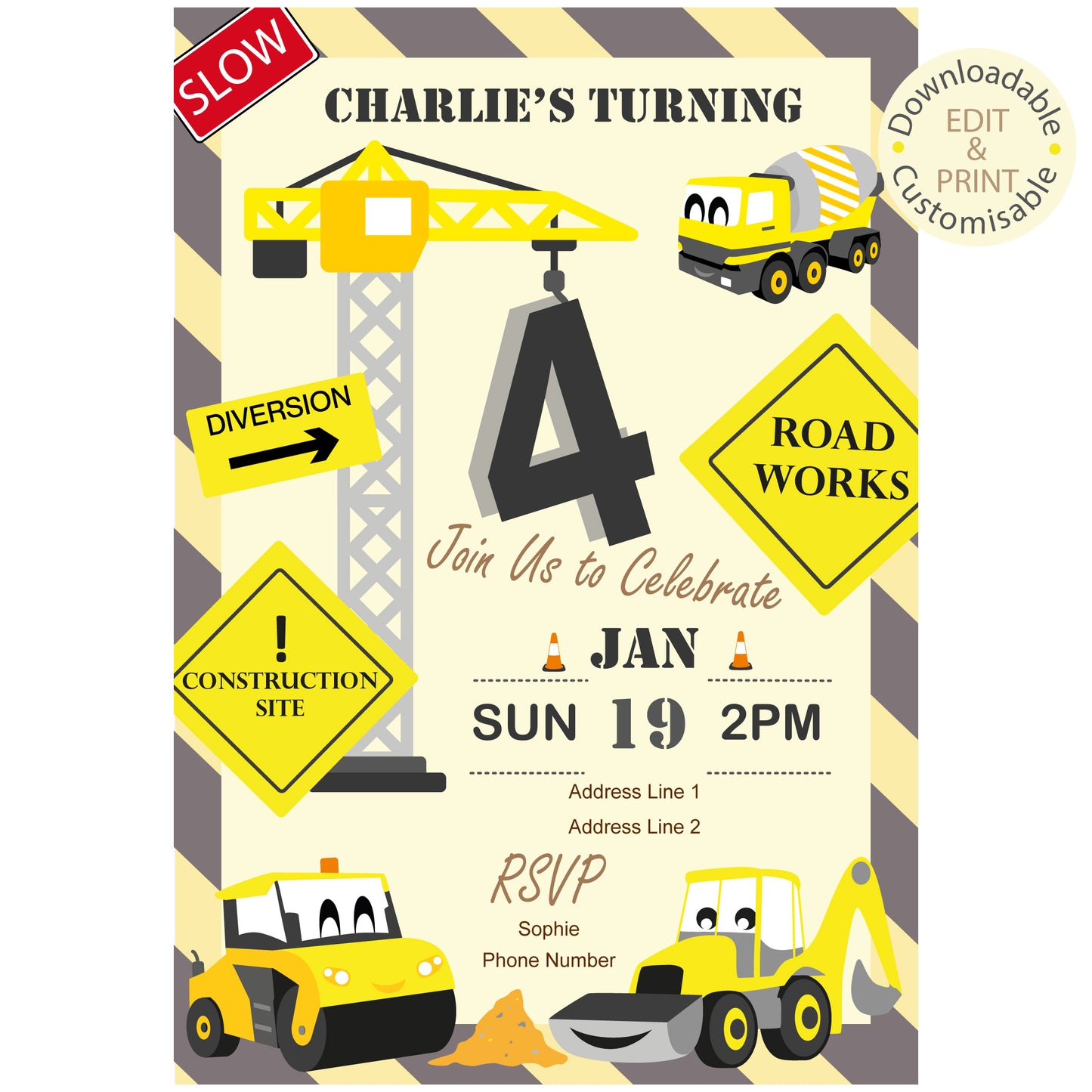Construction Party Invite - Downloadable