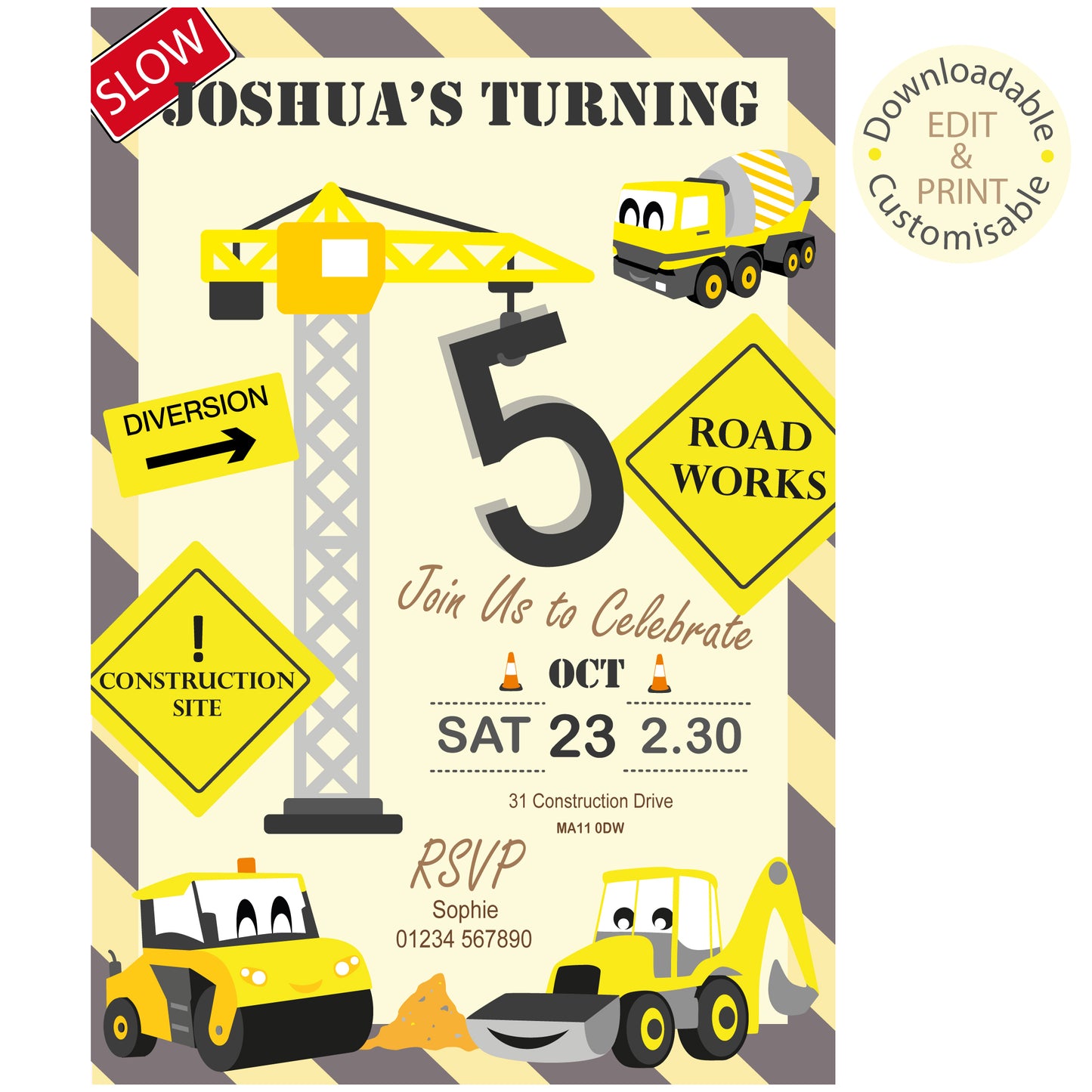 Construction Party Invite - Downloadable