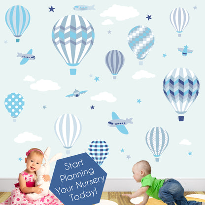 Hot Air Balloons and Jets Wall Stickers Boys Nursery