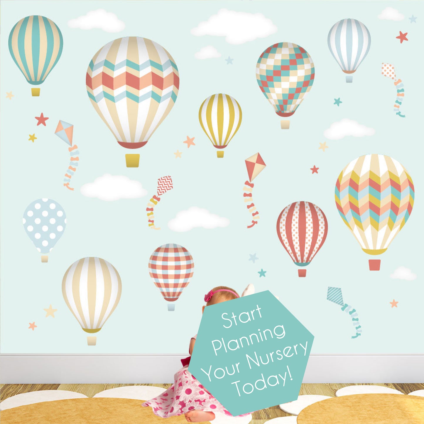 Unisex Hot Air Balloon Wall Stickers with Kites