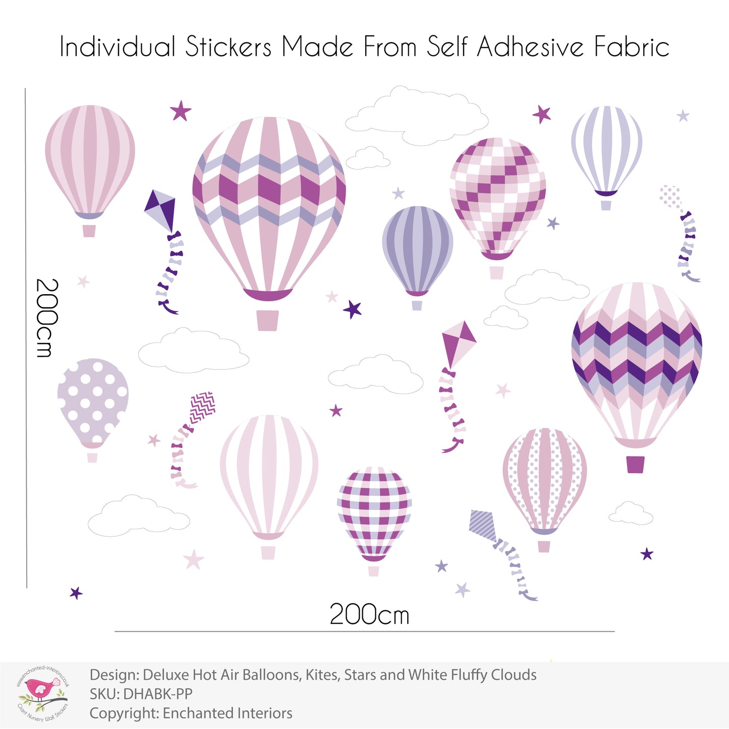 Girls Hot Air Balloons & Kites Wall Stickers