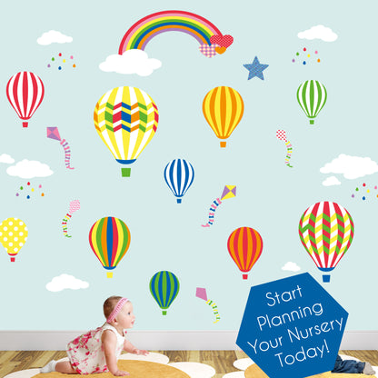 Rainbow Hot Air Balloons Nursery Wall Stickers