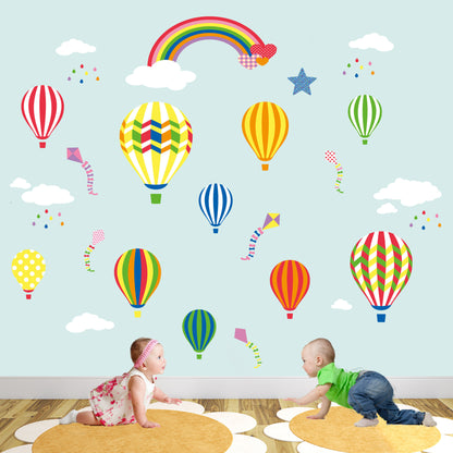 Rainbow Hot Air Balloons Nursery Wall Stickers