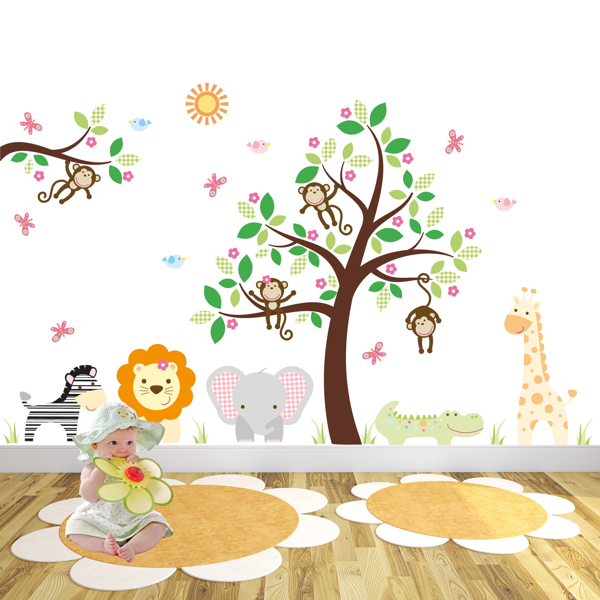 Jungle Animal Wall Stickers Tree & Branch Unisex Nursery – Enchanted ...