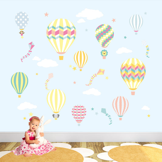 Large Jungle Hot Air Balloons Wall Stickers Girls Nursery