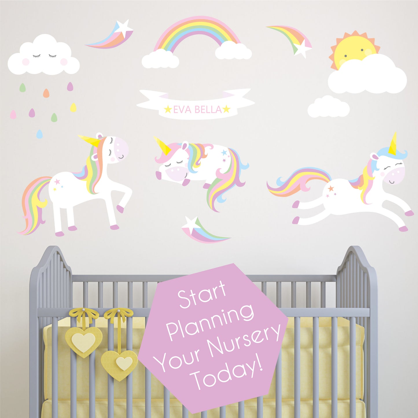 Unicorns and Rainbows Wall Decals Personalised