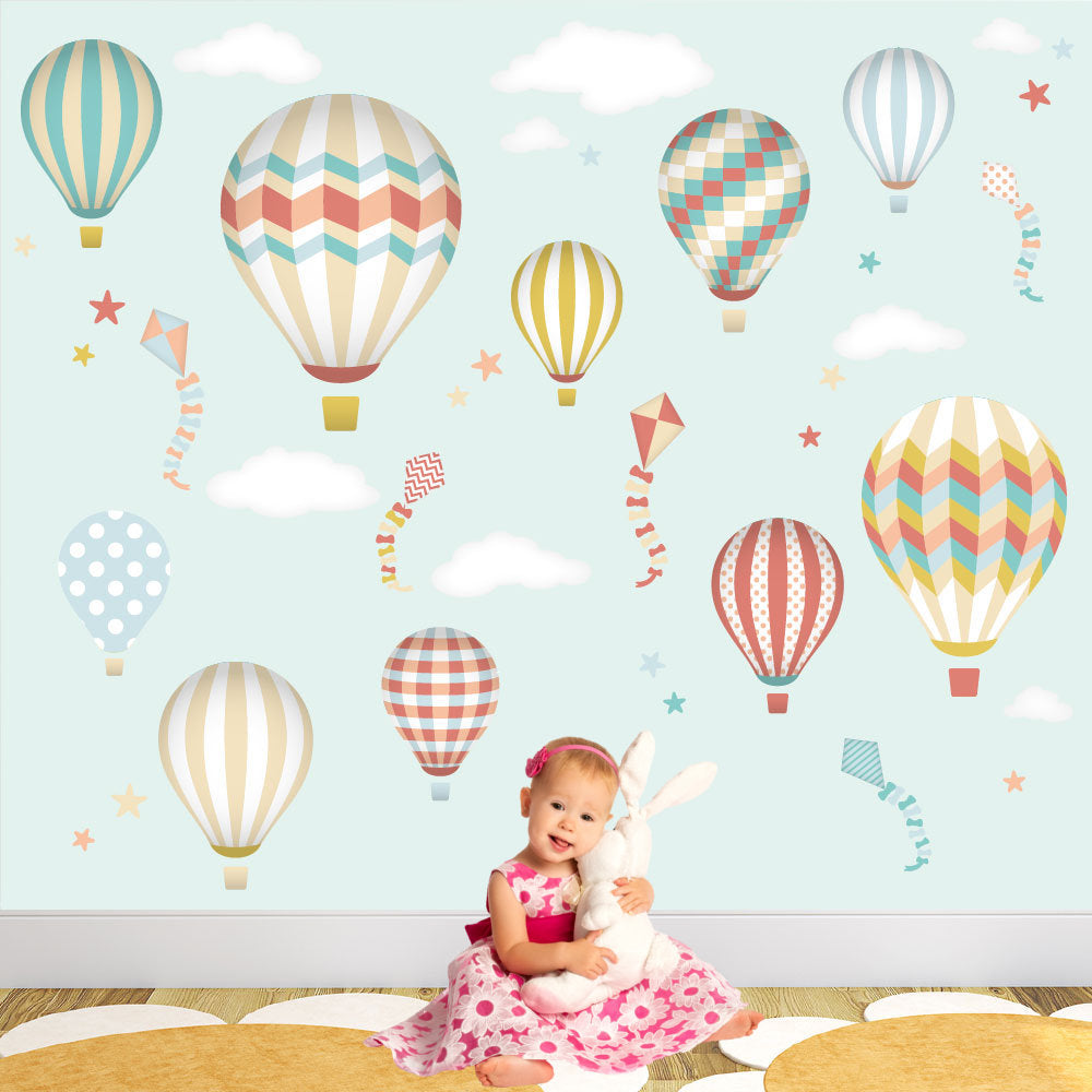 Unisex Hot Air Balloon Wall Stickers with Kites