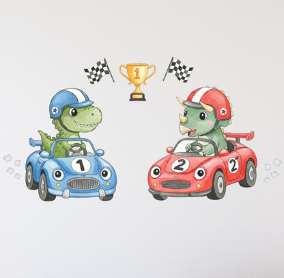 Dinosaur Racing Car Wall Stickers