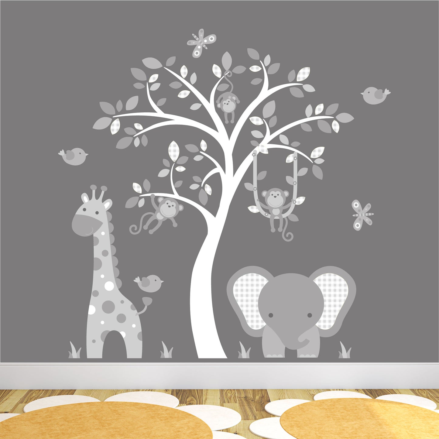 Elephant and Giraffe Grey Jungle Nursery