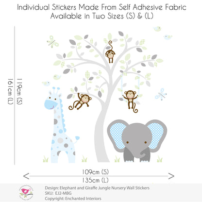 Elephant and Giraffe Mint, Blue and Grey Nursery Wall Stickers
