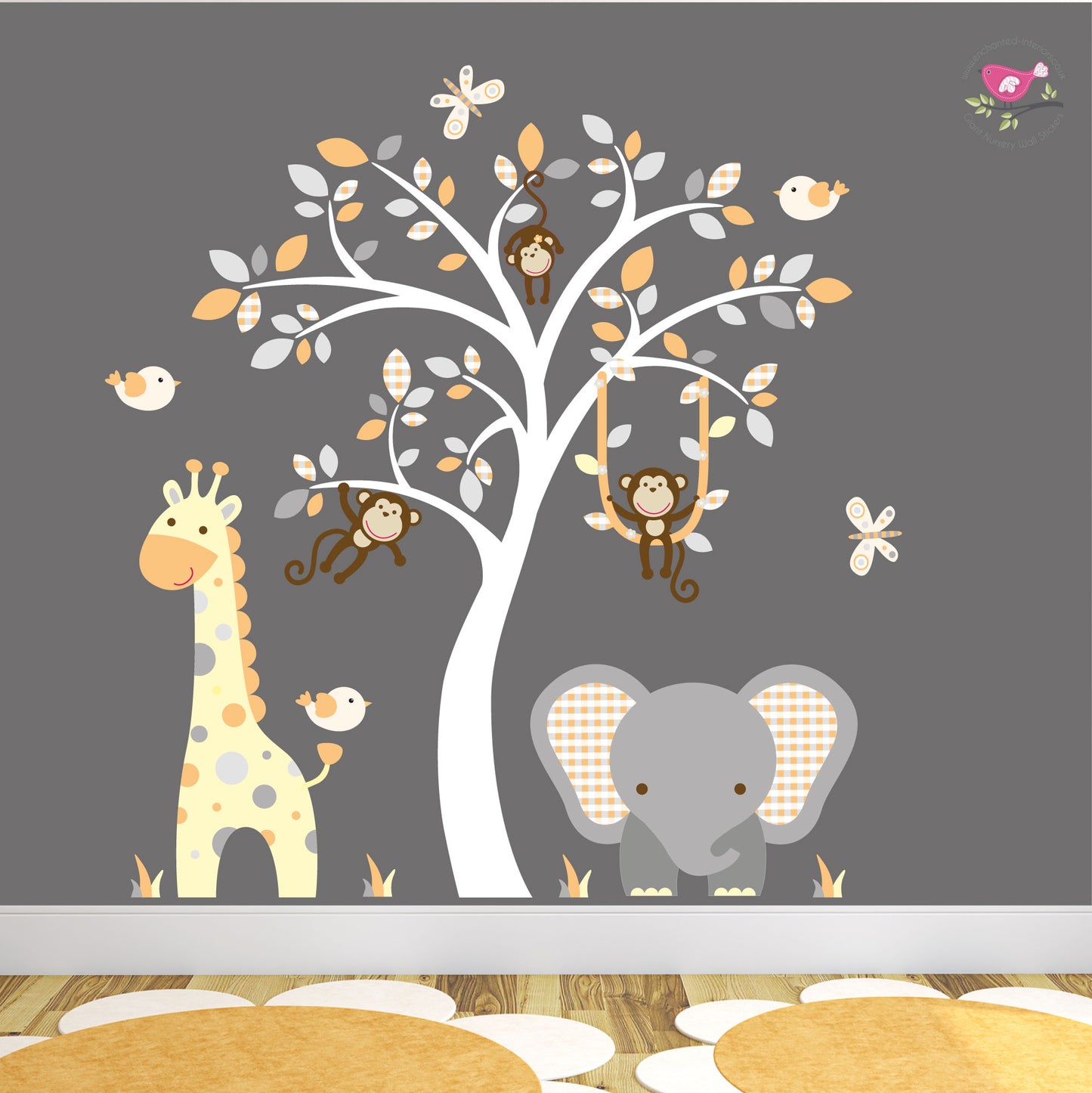 Elephant and Giraffe Orange and Grey Nursery