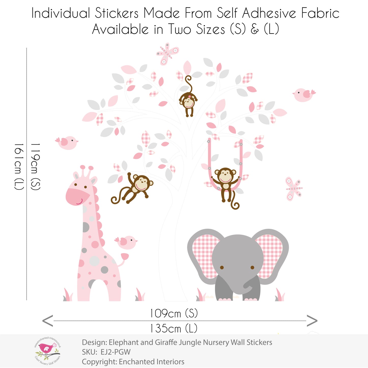Elephant and Giraffe Pink and Grey Nursery Wall Stickers