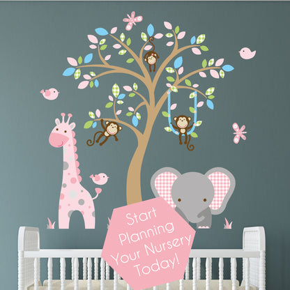 Elephant and Giraffe Wall Stickers Girls Nursery