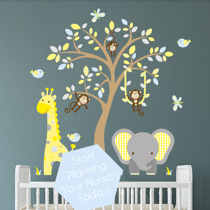 Elephant and Giraffe Blue, Yellow & Grey Nursery