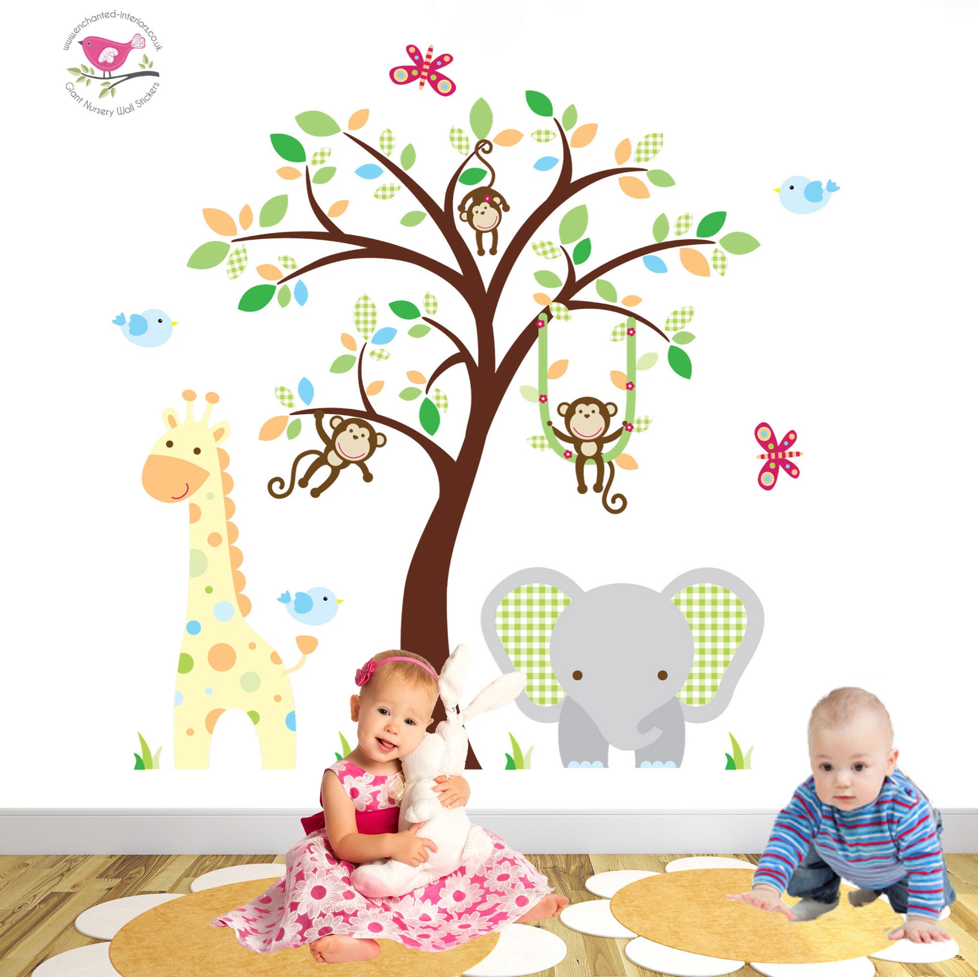 Nursery Wall Stickers Elephant and Giraffe Gender Neutral Theme