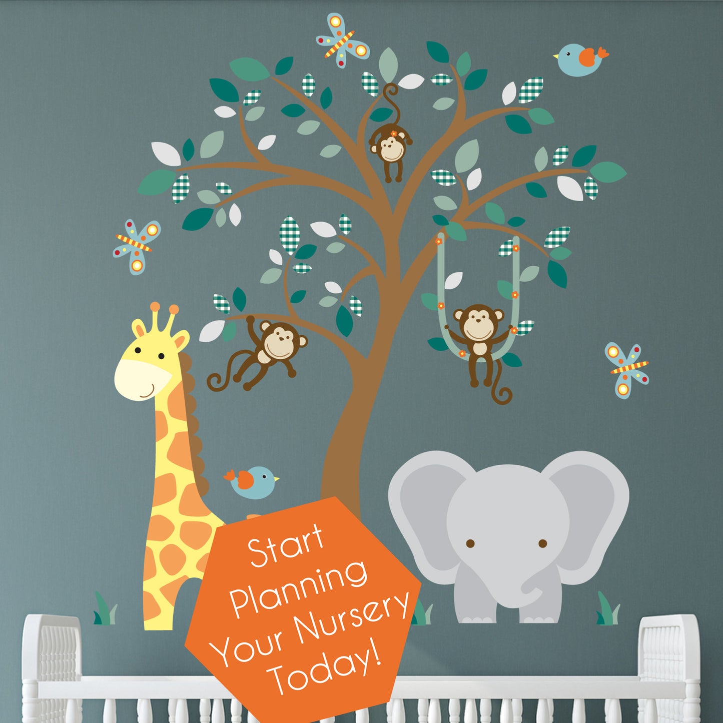 Elephant and Giraffe Jungle Nursery Wall Stickers