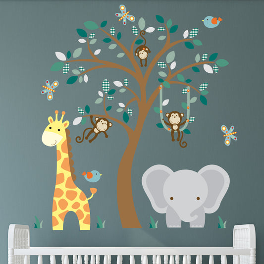 Elephant and Giraffe Jungle Nursery Wall Stickers