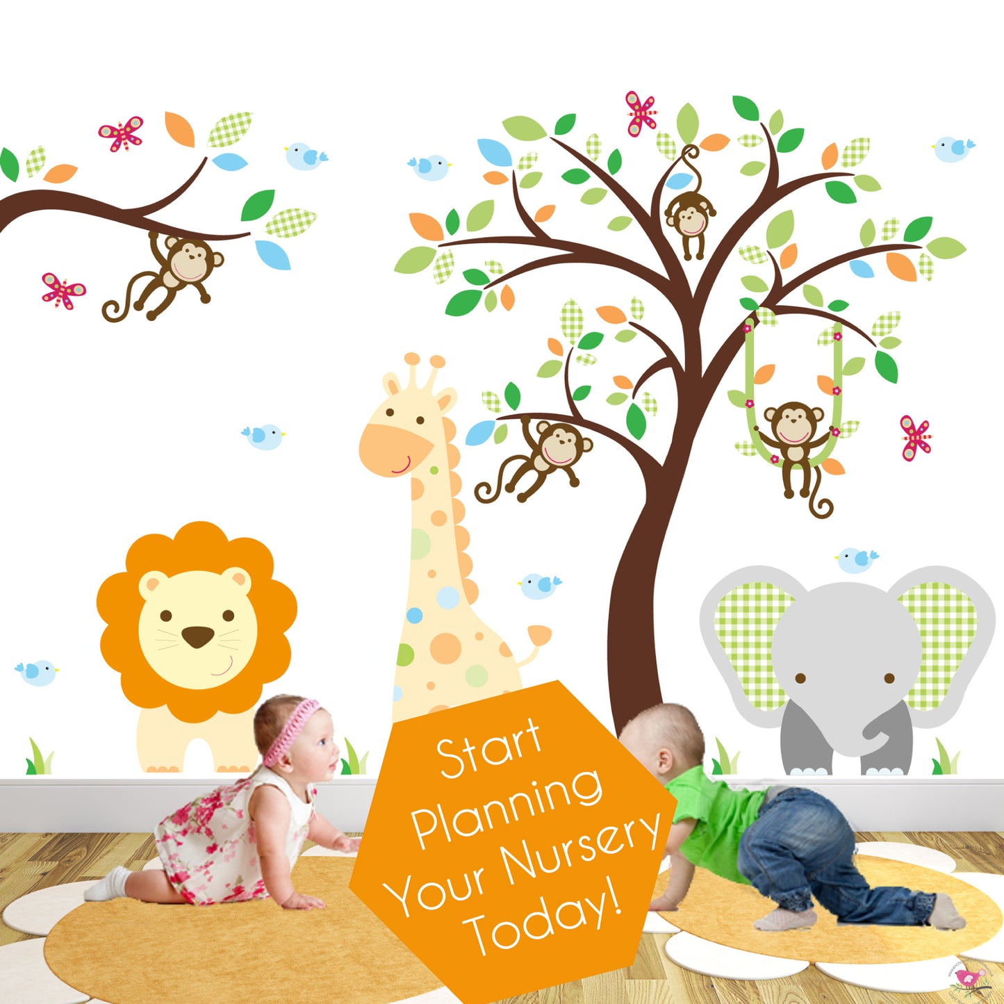 Jungle Tree and Monkey Branch Wall Stickers