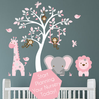 Jungle Wall Stickers Pink and Grey Nursery