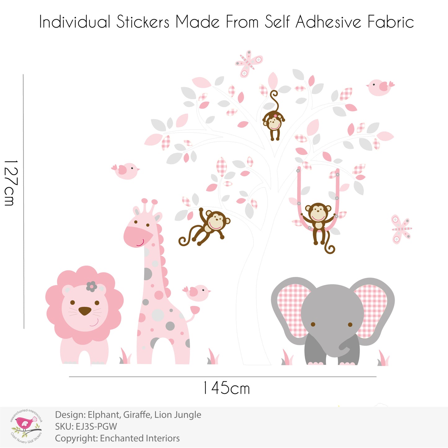 Jungle Wall Stickers Pink and Grey Nursery