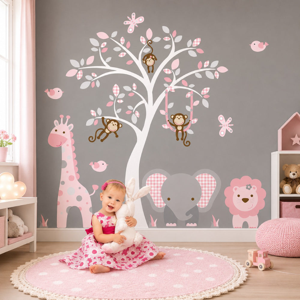 Jungle Wall Stickers Pink and Grey Nursery