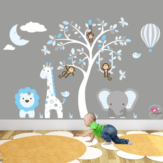 Jungle Wall Decals with Moon and Hot Air Balloon