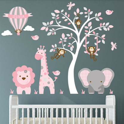 Personalised Jungle Wall Stickers with Balloon