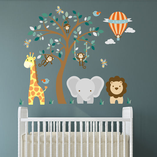 Personalised Jungle Wall Stickers with Balloon