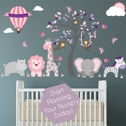 Baby Girls Personalised Jungle Nursery Wall Stickers