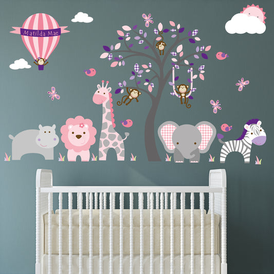 Baby Girls Personalised Jungle Nursery Wall Stickers