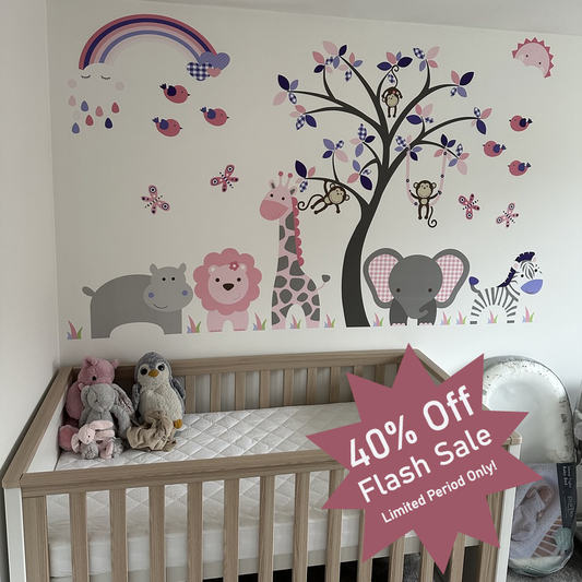 Baby Girls Jungle Wall Stickers, Rainbow and Sunshine
